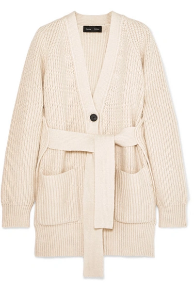 Shop Proenza Schouler Belted Ribbed Cotton-blend Cardigan In White