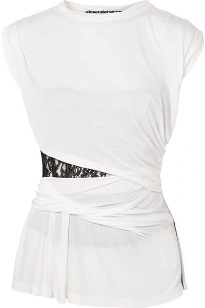 Shop Alexander Wang Lace-insert Gathered Modal Top In White