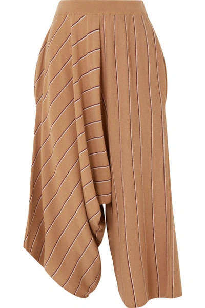 Shop Stella Mccartney Draped Striped Wool Culottes In Camel
