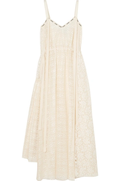 Shop Loewe Logo-print Cotton-blend Lace Midi Dress In Ivory
