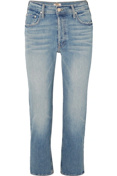 Shop Mother The Tomcat Cropped Distressed High-rise Straight-leg Jeans In Mid Denim