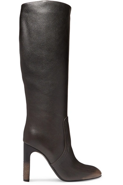Shop Bottega Veneta Textured-leather Knee Boots In Brown
