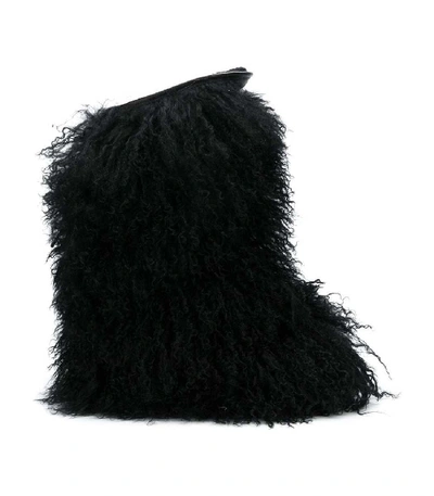 Shop Saint Laurent Black Curly Fur Leather Boot