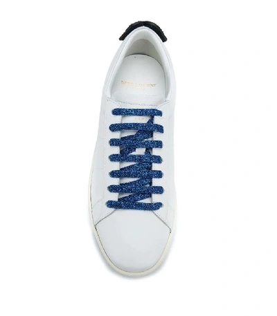 Shop Saint Laurent White Glitter Lips Sneakers