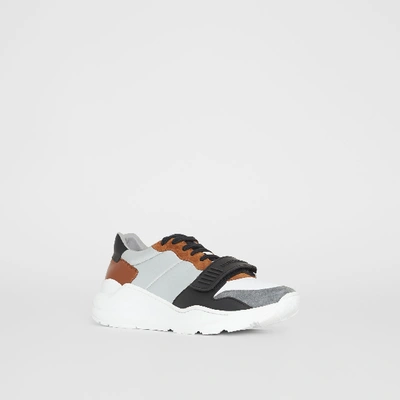 Shop Burberry Suede, Neoprene And Leather Sneakers In Light Grey