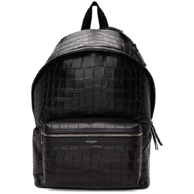 Shop Saint Laurent Black Croc City Backpack In 1000 Black