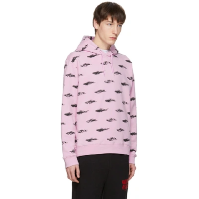 Shop Mcq By Alexander Mcqueen Pink All Over Racing Cars Clean Hoodie