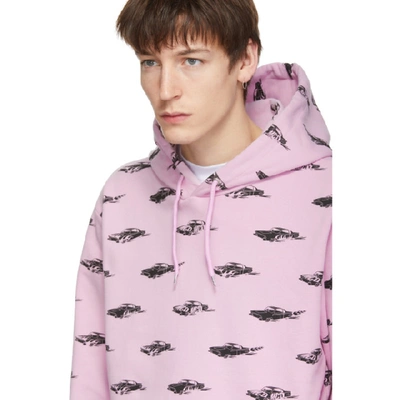 Shop Mcq By Alexander Mcqueen Pink All Over Racing Cars Clean Hoodie