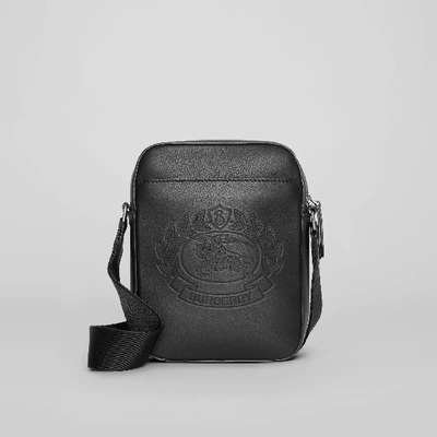 Shop Burberry Small Embossed Crest Leather Crossbody Bag In Black