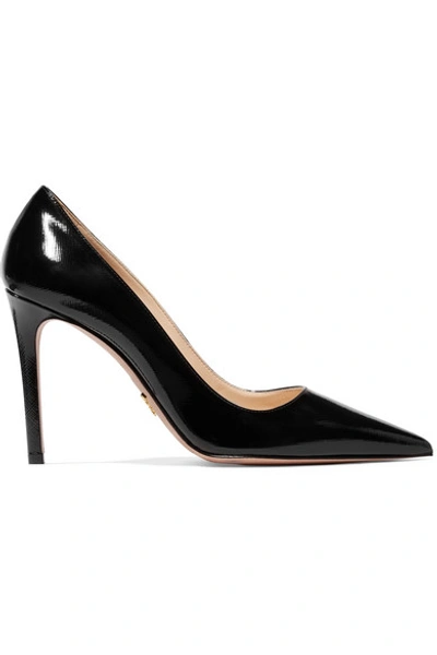 Shop Prada 100 Glossed Textured-leather Pumps In Black