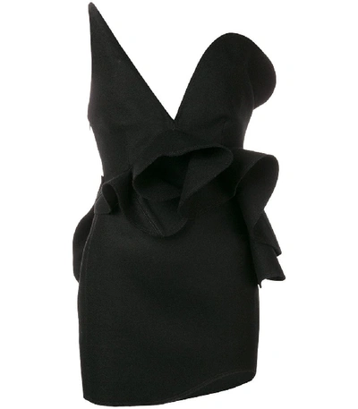Shop Saint Laurent Black Off-the-shoulder Asymmetric Dress