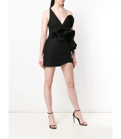 Shop Saint Laurent Black Off-the-shoulder Asymmetric Dress