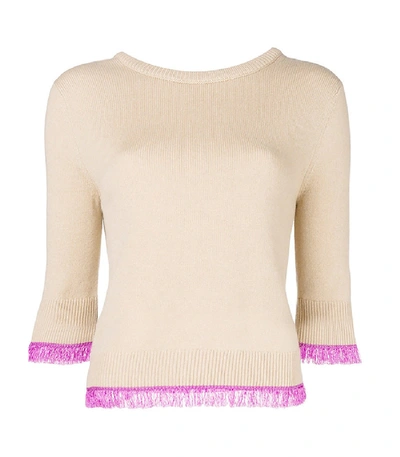 Shop Chloé Neutral Fringe Cashmere Sweater In Beige