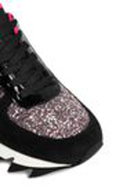 Shop Dolce & Gabbana Woman Capri Glittered Suede, Mesh And Patent-leather Sneakers Lilac