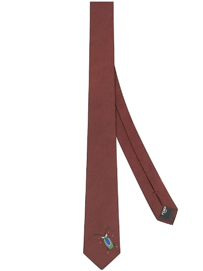 Shop Fendi Embroidered Logo Tie In Red