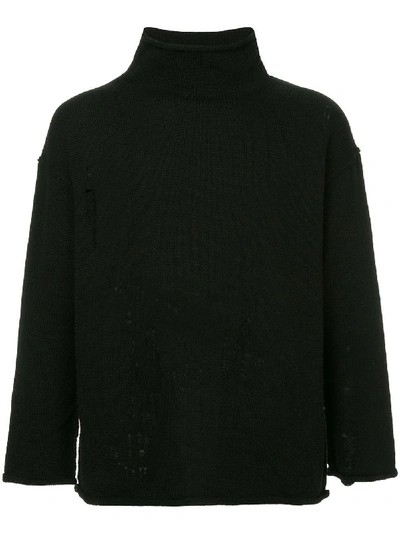 Shop Yohji Yamamoto Distressed Knit Sweater In Black