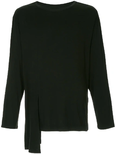 Shop Yohji Yamamoto Draped Long-sleeve T-shirt - Black