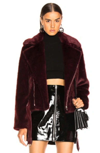 Shop Alexis Faux Fur Shura Jacket In Burgundy