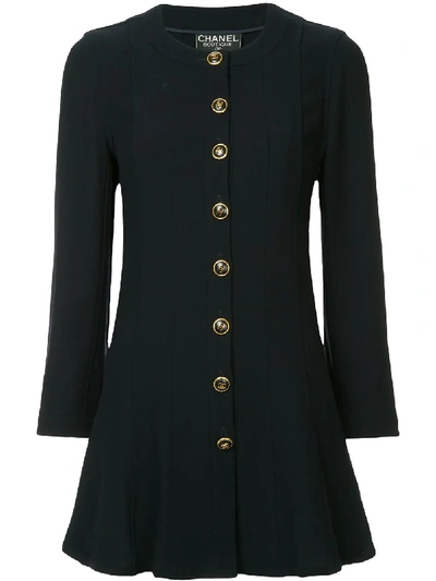 Pre-owned Chanel Vintage Buttoned Long-sleeved Coat - Blue
