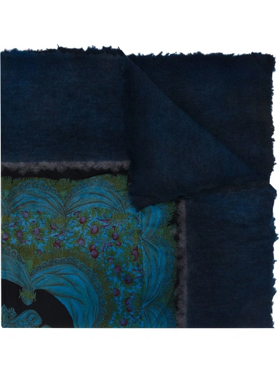 Shop Avant Toi Floral Print Detail Scarf - Blue