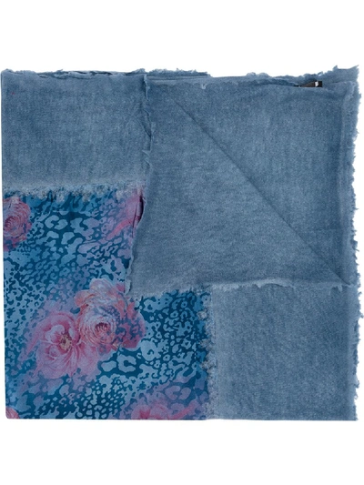 Shop Avant Toi Denim Floral Scarf - Blue