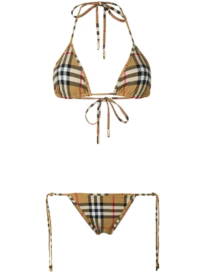 Shop Burberry Vintage Check Triangle Bikini - Brown