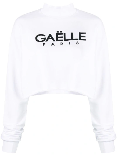 Shop Gaëlle Bonheur Gaelle Bonheur Cropped Logo Sweatshirt - White
