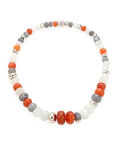 Shop John Hardy Bamboo Grey Diamond, Multicolor Moonstone & Sterling Silver Necklace In Orange