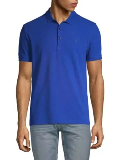 Shop Versace Solid Cotton Polo In Royal Blue