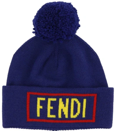 Shop Fendi Logo Patch Pom Pom Beanie In Black