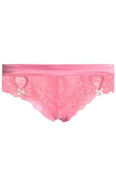 Shop Heidi Klum Intimates Embellished Cutout Lace Low-rise Briefs In Pink