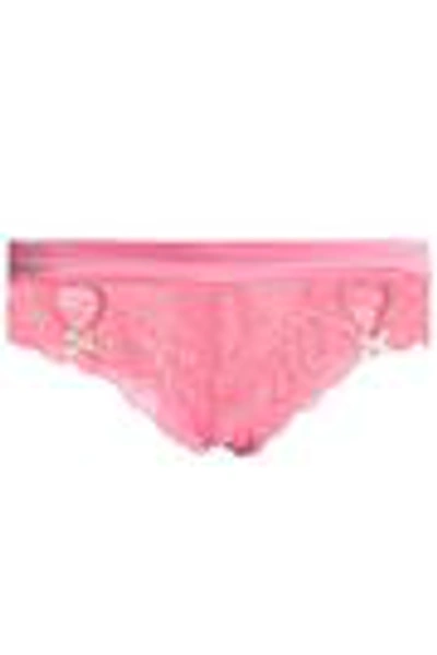 Shop Heidi Klum Intimates Embellished Cutout Lace Low-rise Briefs In Pink