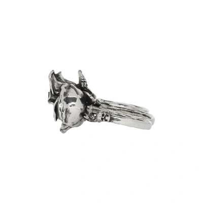 Shop Alexander Mcqueen Gunmetal Rose Three-finger Ring In 0446 Gunmet