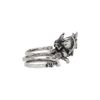 Shop Alexander Mcqueen Gunmetal Rose Three-finger Ring In 0446 Gunmet
