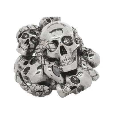 Shop Alexander Mcqueen Gunmetal Multi Skull And Snake Ring In 1441 Gunmet