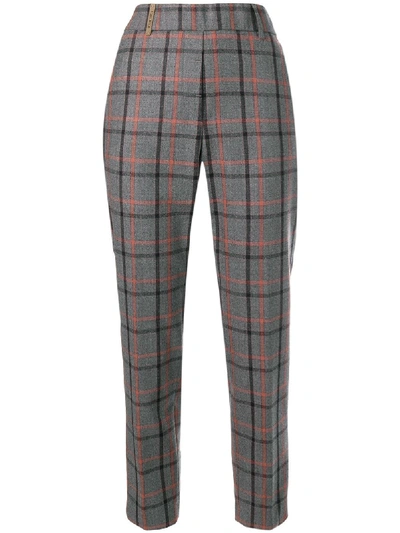 Shop Peserico Check Tapered Trousers - Grey