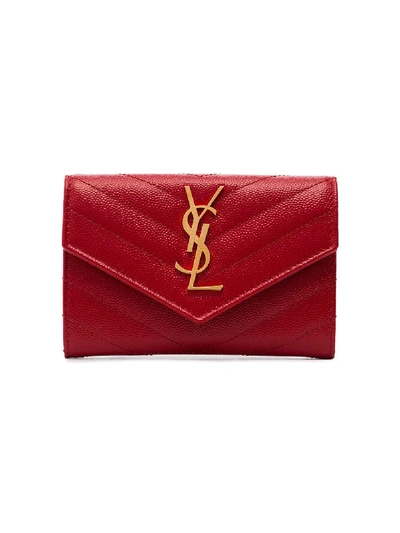 Shop Saint Laurent Monogram Quilted Leather Wallet - Red
