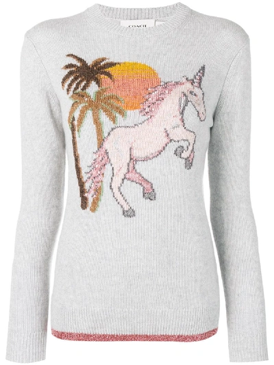Shop Coach Unicorn Knitted Jumper - Grey