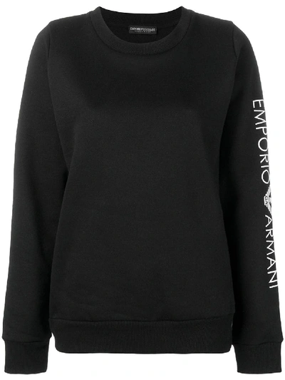 Shop Emporio Armani Embroidered Sleeve Jersey - Black