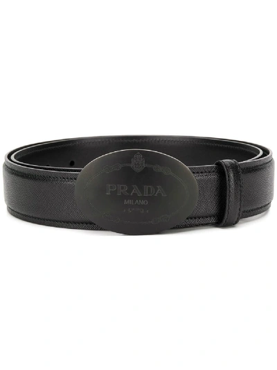 Shop Prada Saffiano Logo Belt - Black