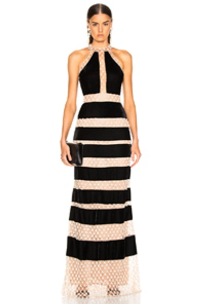 Shop Patbo Pearl & Velvet Gown In Black