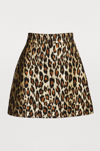 Shop Miu Miu Wool Blend Leopard Skirt