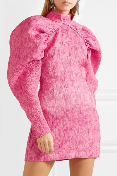 Shop Rotate Birger Christensen Gathered Jacquard Mini Dress In Pink