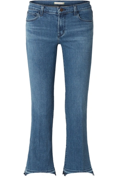 Shop J Brand Selena Cropped Mid-rise Bootcut Jeans In Mid Denim