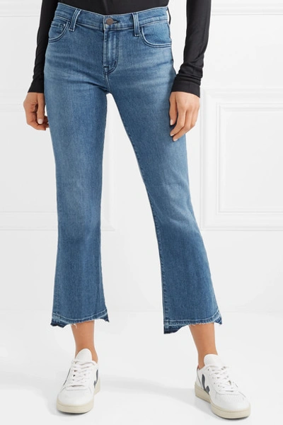 Shop J Brand Selena Cropped Mid-rise Bootcut Jeans In Mid Denim