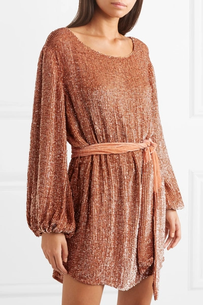 Shop Retroféte Grace Velvet-trimmed Sequined Satin Mini Dress In Bronze