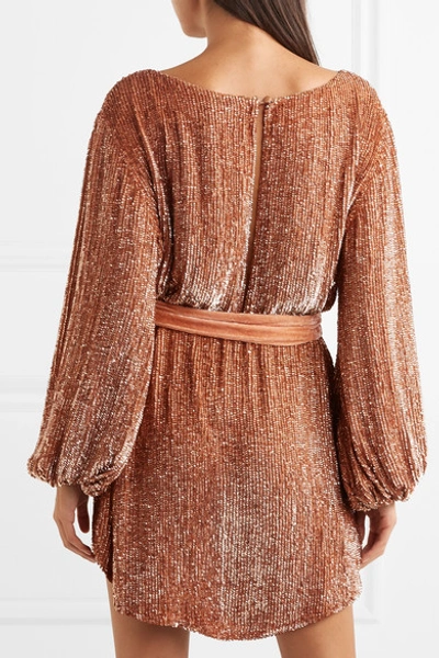 Shop Retroféte Grace Velvet-trimmed Sequined Satin Mini Dress In Bronze