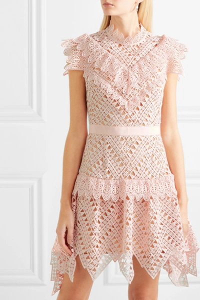 Shop Self-portrait Guipure Lace Mini Dress In Baby Pink