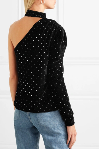 Shop Self-portrait One-shoulder Crystal-embellished Velvet Top In Black