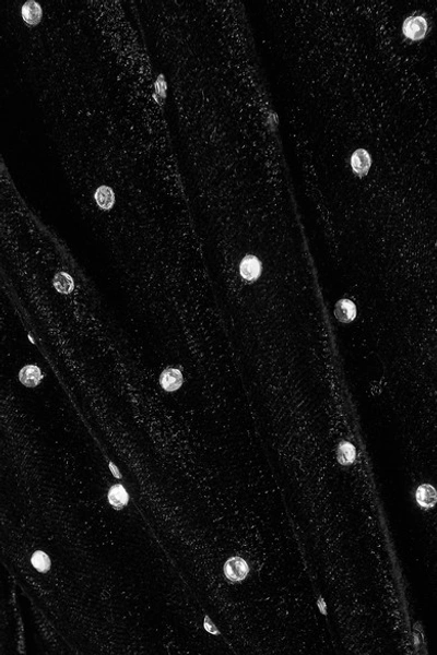 Shop Self-portrait One-shoulder Crystal-embellished Velvet Top In Black